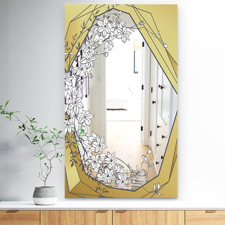 Gold Botanical Blooming 7 - Traditional Mirror - Floral Vanity Mirror Mirror