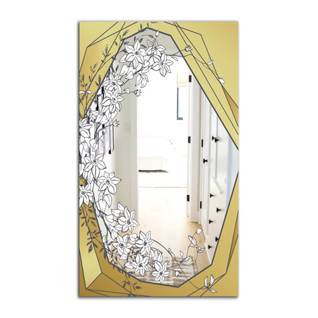 Gold Botanical Blooming 7 - Traditional Mirror - Floral Vanity Mirror Mirror