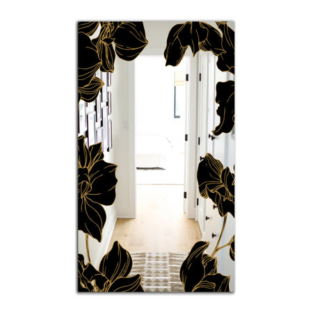 Gold Botanical Obsidian 8 - Glam Mirror - Modern Floral Vanity Mirror