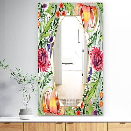 Efflorescent Gold Abundance 7 - Traditional Mirror - Tropical Floral Art Mirror