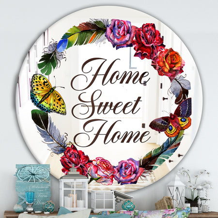 Home Sweet Home Flower Wreath - Cabin and Lodge Mirror - Circle Wall Mirror