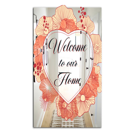 Pink Flower Garland. Welcome To Our Home - Cabin and Lodge Mirror - Large Wall Mirror