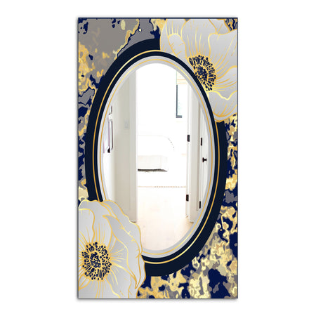 Botanical Gold Floral Arrangement I - Glam Mirror - Frameless Vanity Mirror