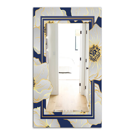 Botanical Gold Floral Arrangement II - Glam Mirror - Frameless Vanity Mirror