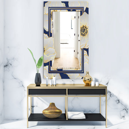 Botanical Gold Floral Arrangement II - Glam Mirror - Frameless Vanity Mirror