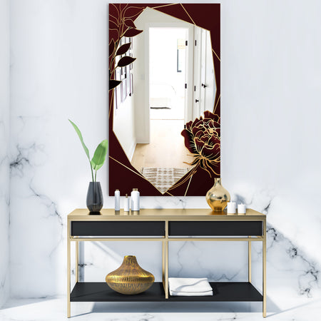 Black and Gold Marble Floral Geometric II - Glam Mirror - Frameless Vanity Mirror