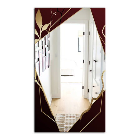Black and Gold Marble Floral Geometric III - Glam Mirror - Frameless Vanity Mirror