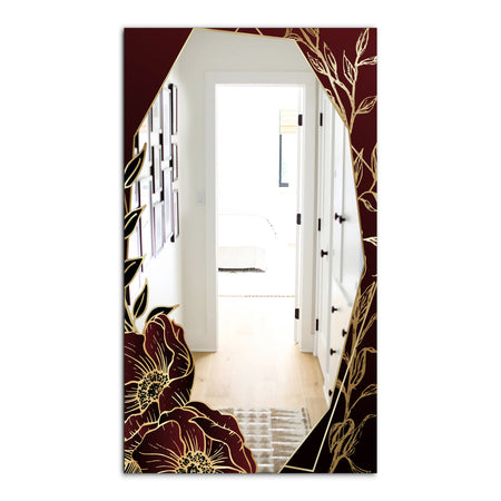 Black and Gold Marble Floral Geometric IV - Glam Mirror - Frameless Vanity Mirror