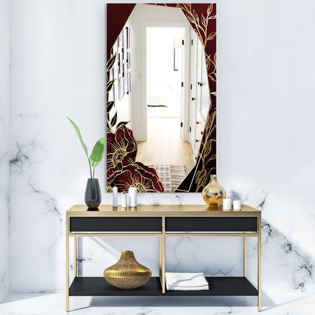 Black and Gold Marble Floral Geometric IV - Glam Mirror - Frameless Vanity Mirror
