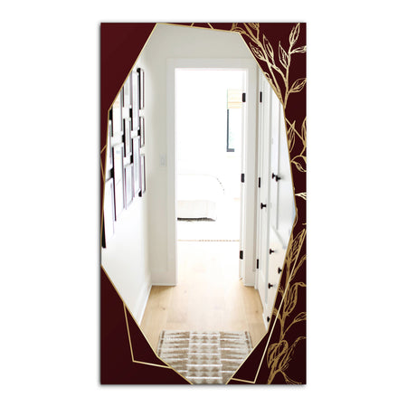 Black and Gold Marble Floral Geometric V - Glam Mirror - Frameless Vanity Mirror