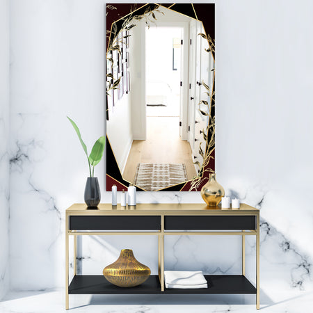 Black and Gold Marble Floral Geometric VI - Glam Mirror - Frameless Vanity Mirror