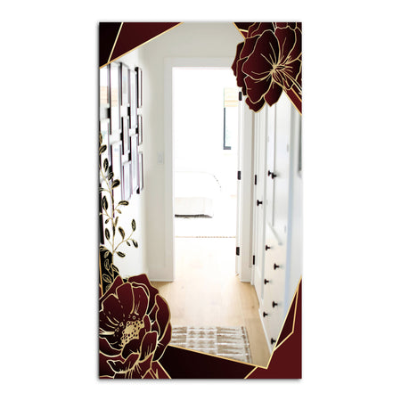 Black and Gold Marble Floral Geometric VIII - Glam Mirror - Frameless Vanity Mirror