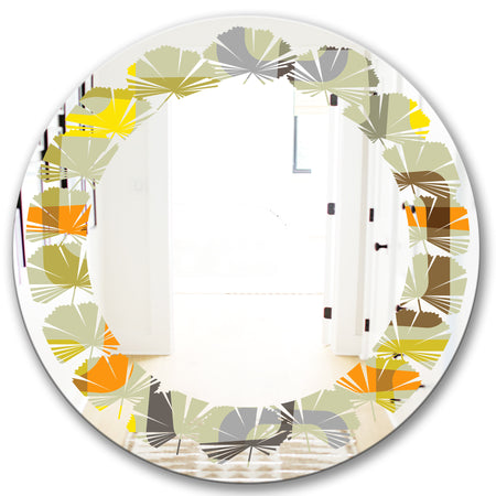 Retro Square Design VII - Modern Round or Oval Wall Mirror - Leaves