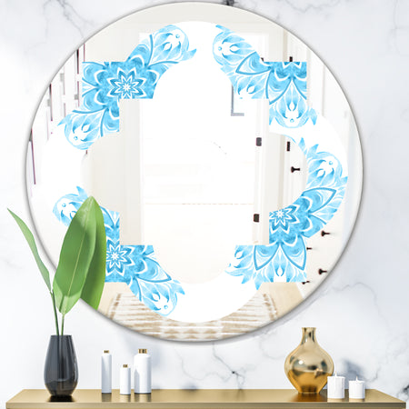 Circular Geometric In Blue - Modern Round or Oval Wall Mirror - Quatrefoil