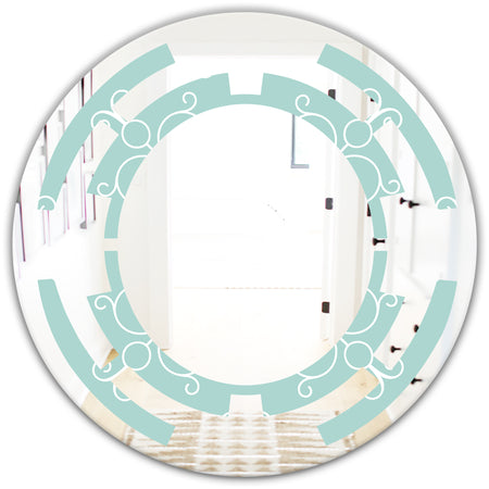 Turquoise Minimal Ornament - Modern Round or Oval Wall Mirror - Space