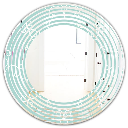Turquoise Minimal Ornament - Modern Round or Oval Wall Mirror - Wave