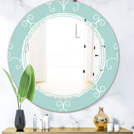 Turquoise Minimal Ornament - Modern Round or Oval Wall Mirror - Triple C
