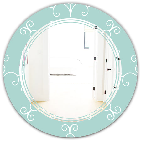 Turquoise Minimal Ornament - Modern Round or Oval Wall Mirror - Triple C
