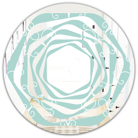 Turquoise Minimal Ornament - Modern Round or Oval Wall Mirror - Whirl