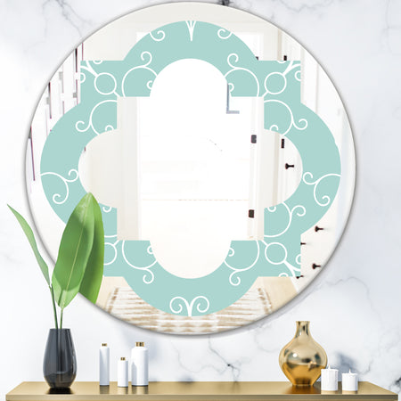 Turquoise Minimal Ornament - Modern Round or Oval Wall Mirror - Quatrefoil