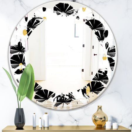 Monochrome Geometric Pattern V - Modern Round or Oval Wall Mirror - Leaves