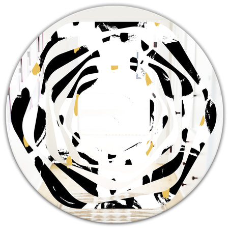 Monochrome Geometric Pattern V - Modern Round or Oval Wall Mirror - Whirl