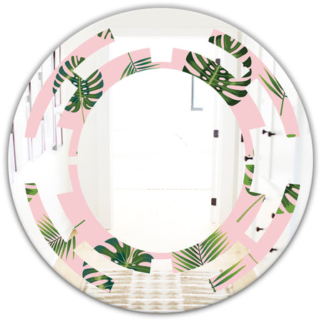 Palm Tropical leaves pattern. - Modern Round or Oval Wall Mirror - Space