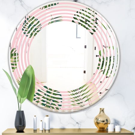 Palm Tropical leaves pattern. - Modern Round or Oval Wall Mirror - Wave
