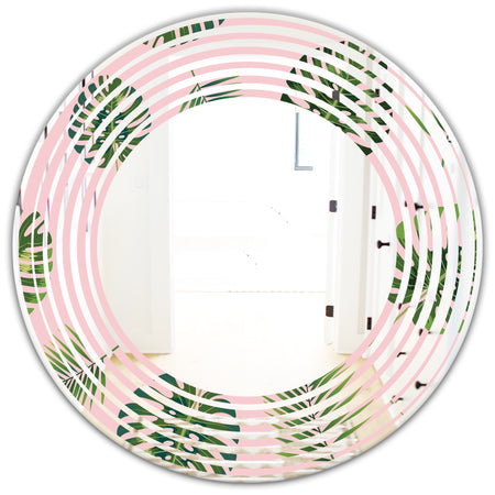 Palm Tropical leaves pattern. - Modern Round or Oval Wall Mirror - Wave