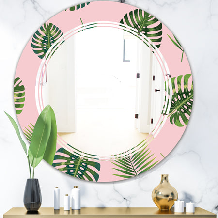 Palm Tropical leaves pattern. - Modern Round or Oval Wall Mirror - Triple C