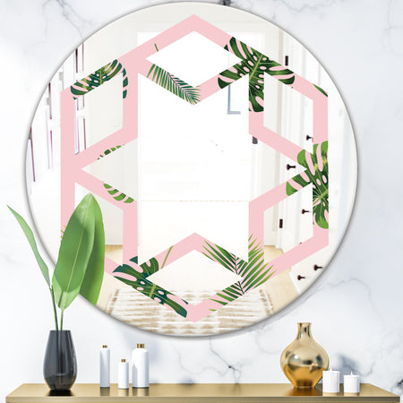 Palm Tropical leaves pattern. - Modern Round or Oval Wall Mirror - Hexagon Star