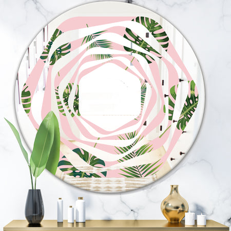 Palm Tropical leaves pattern. - Modern Round or Oval Wall Mirror - Whirl