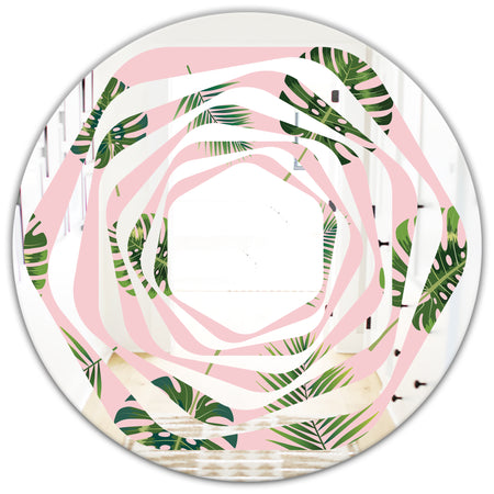 Palm Tropical leaves pattern. - Modern Round or Oval Wall Mirror - Whirl