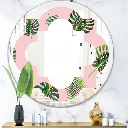 Palm Tropical leaves pattern. - Modern Round or Oval Wall Mirror - Quatrefoil