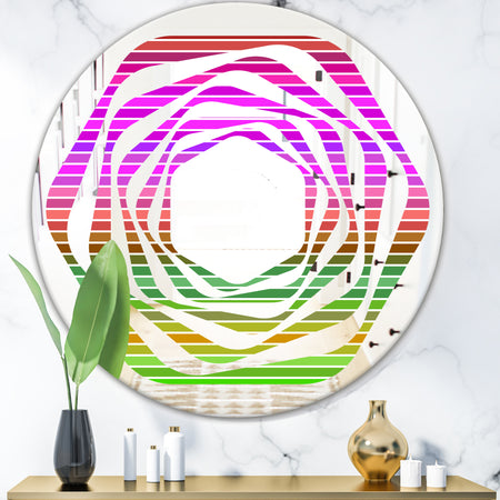 Horizontal Retro Geometrical Pattern II - Modern Round or Oval Wall Mirror - Whirl