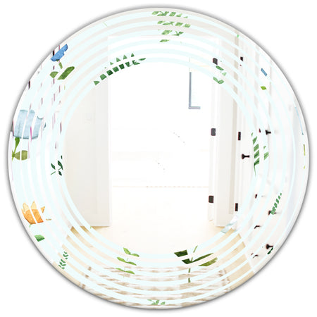 Retro Floral Pattern IX - Modern Round or Oval Wall Mirror - Wave