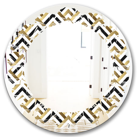 Gold black and white triangle - Modern Round or Oval Wall Mirror - Leaves