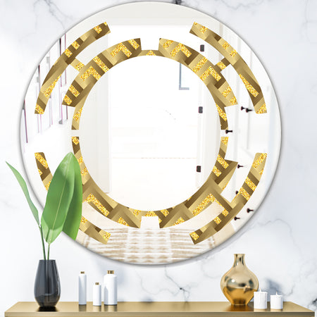 Golden Plaid pattern - Modern Round or Oval Wall Mirror - Space