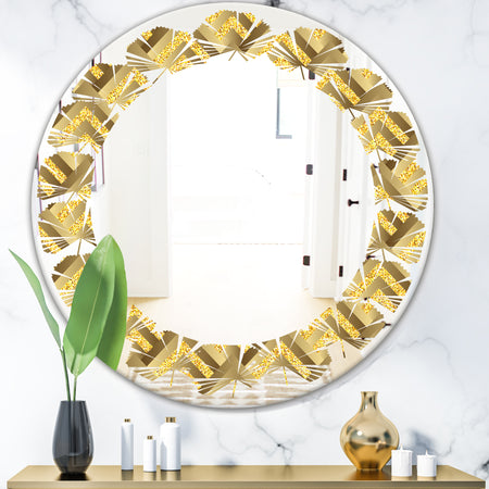 Golden Plaid pattern - Modern Round or Oval Wall Mirror - Leaves