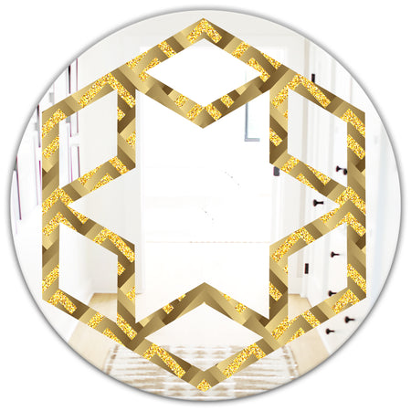 Golden Plaid pattern - Modern Round or Oval Wall Mirror - Hexagon Star
