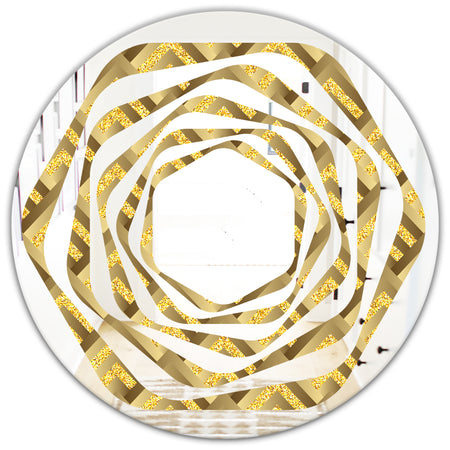 Golden Plaid pattern - Modern Round or Oval Wall Mirror - Whirl