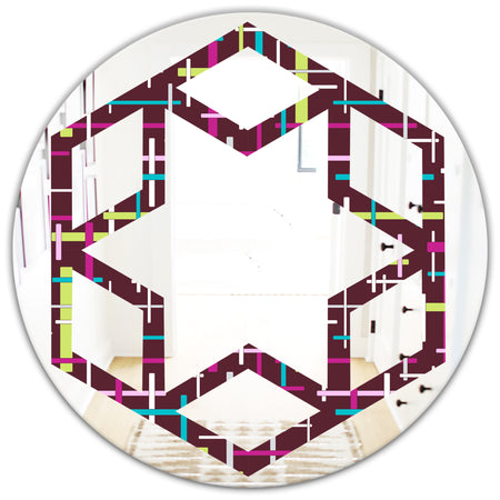 Retro Abstract Design XVII - Modern Round or Oval Wall Mirror - Hexagon Star