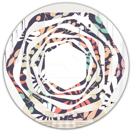 Retro Botanical Pattern II - Modern Round or Oval Wall Mirror - Whirl