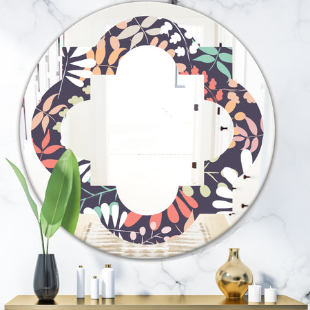 Retro Botanical Pattern II - Modern Round or Oval Wall Mirror - Quatrefoil
