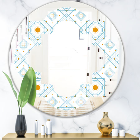 Retro Minimal Patttern in Orange and Bluye - Modern Round or Oval Wall Mirror - Quatrefoil