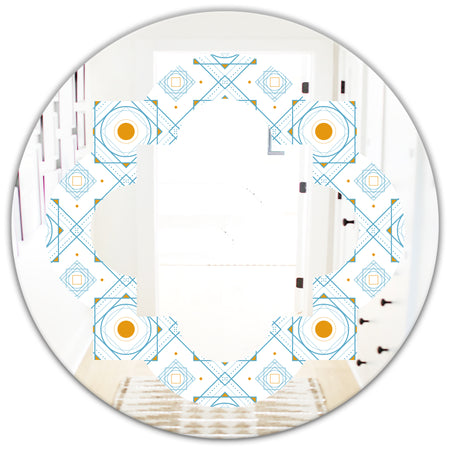 Retro Minimal Patttern in Orange and Bluye - Modern Round or Oval Wall Mirror - Quatrefoil