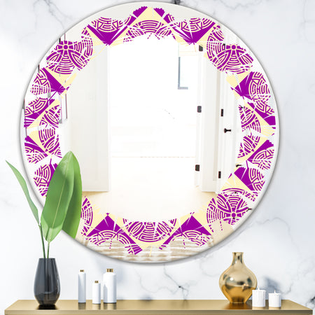 Retro Abstract Pattern Design I - Modern Round or Oval Wall Mirror - Leaves