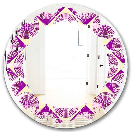 Retro Abstract Pattern Design I - Modern Round or Oval Wall Mirror - Leaves