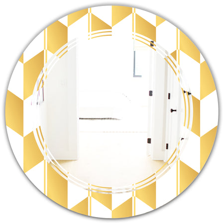 Gold and White Geometric Pattern I - Modern Round or Oval Wall Mirror - Triple C