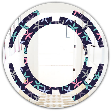 Retro Abstract Flower Design V - Modern Round or Oval Wall Mirror - Space